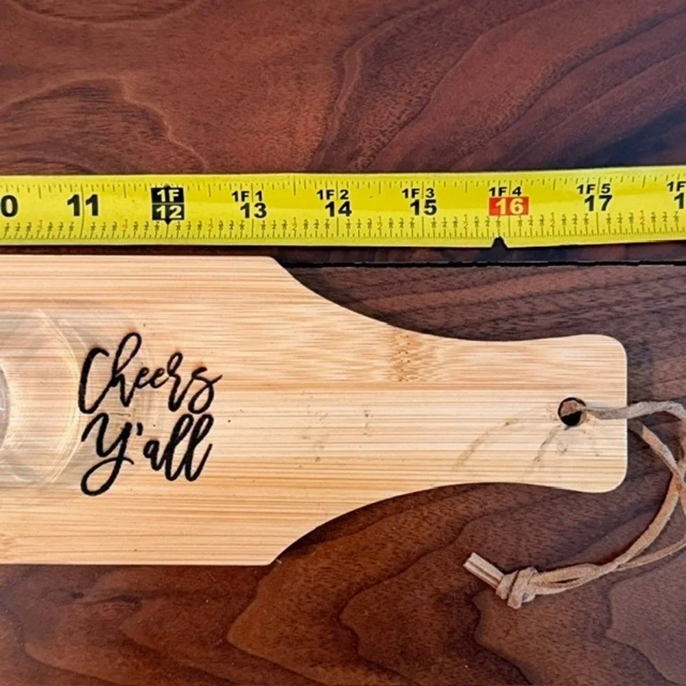 Bamboo Whiskey Beer Flight Board Paddle Set 4 Snifter Glasses Cheers Y'all